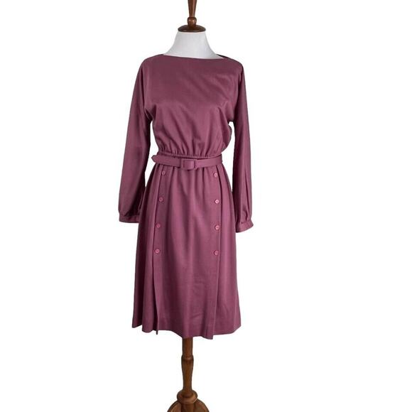 Vintage 70s Warren Petites Mauve Secretary Midi Dress M - Picture 3 of 9
